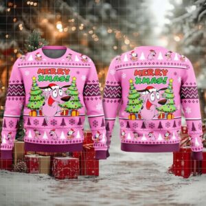 Courage The Cowardly Dog Pink Ugly Christmas Sweater