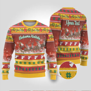 Custom Lithuania Christmas Ugly Christmas Sweater Lietuva Santa Claus With Reindeer