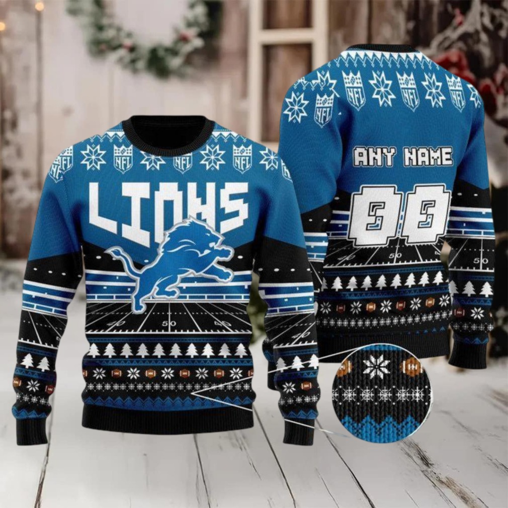 Custom Name Number Nfl Detroit Lions Rugby Stadium Ugly Christmas Sweater