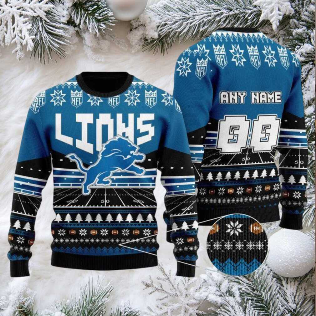 Custom Name Number Nfl Detroit Lions Rugby Stadium Ugly Christmas Sweater