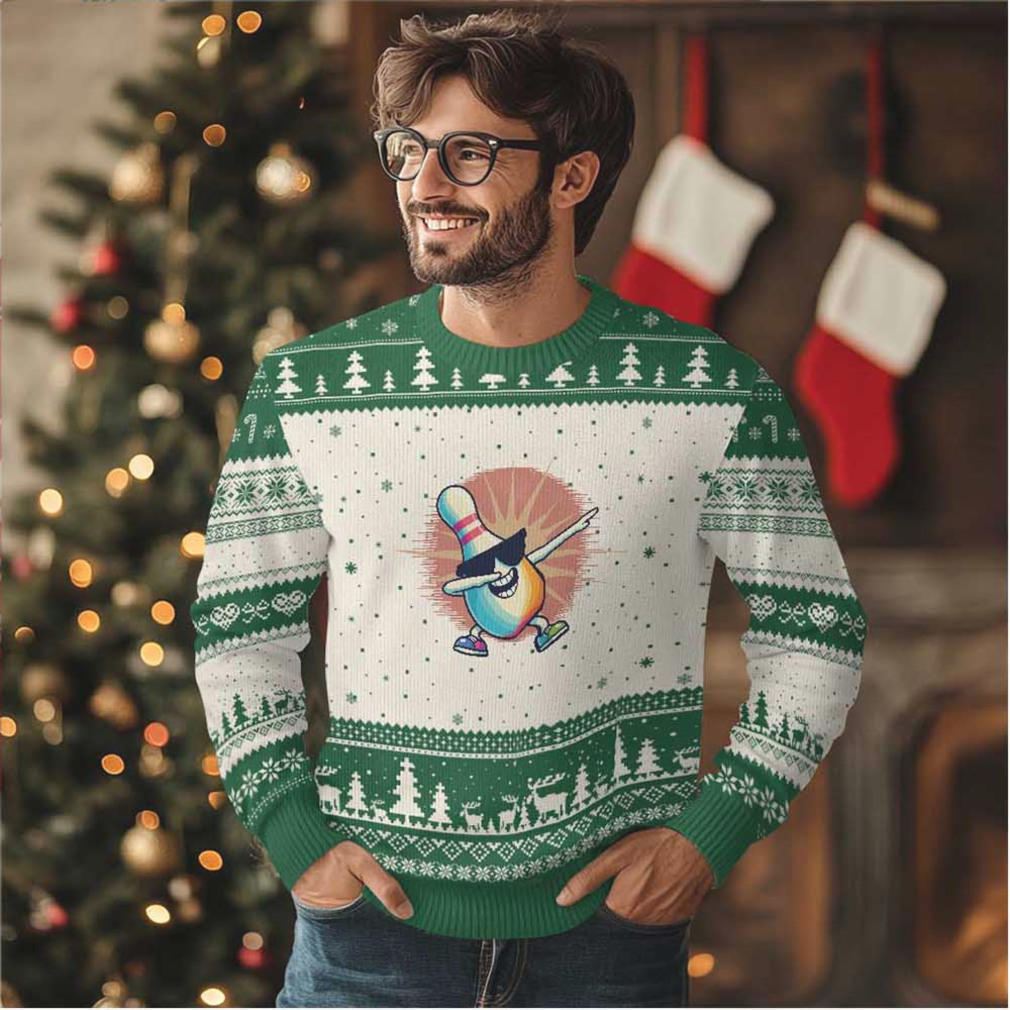 Dabbing Bowling Pin Ugly Christmas Sweater for funny player gift