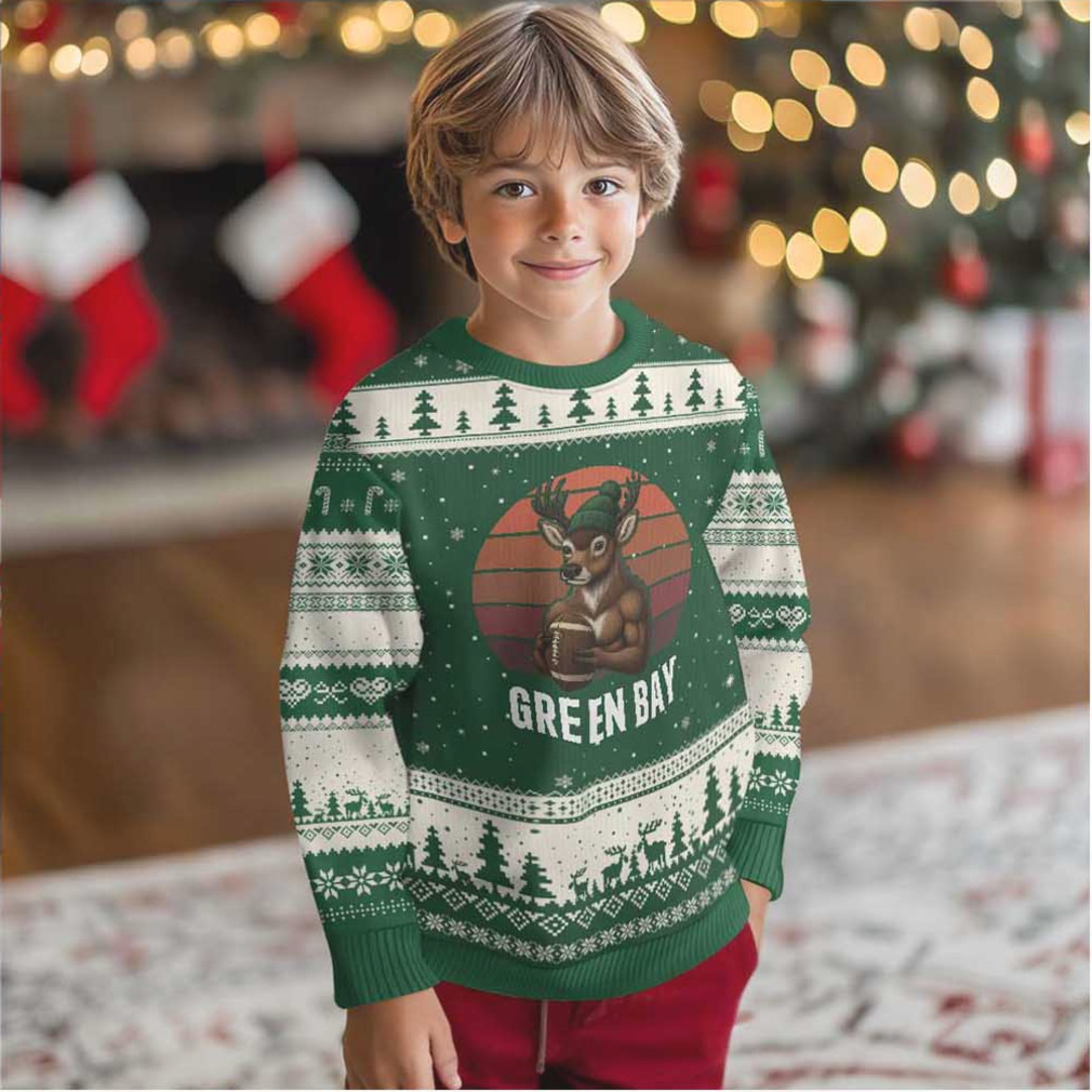 Deer Green Bay Football Ugly Christmas Sweater with patriotic and trap hunting design