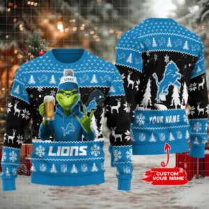 Detroit Lions Grinch With Beer Ugly Christmas Sweater