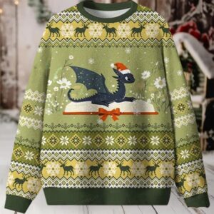Dragon Read Book Ugly Christmas Sweater