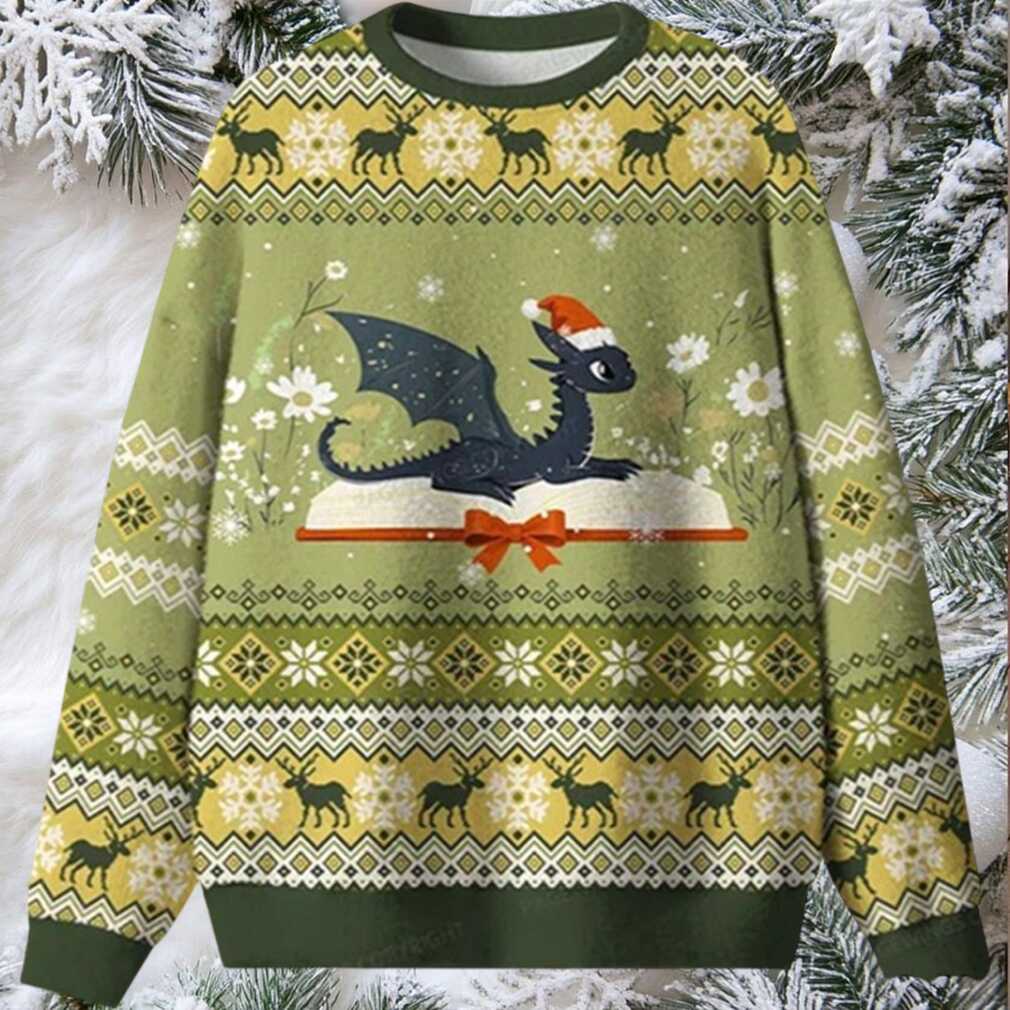 Dragon Read Book Ugly Christmas Sweater
