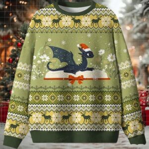 Dragon Read Book Ugly Christmas Sweater