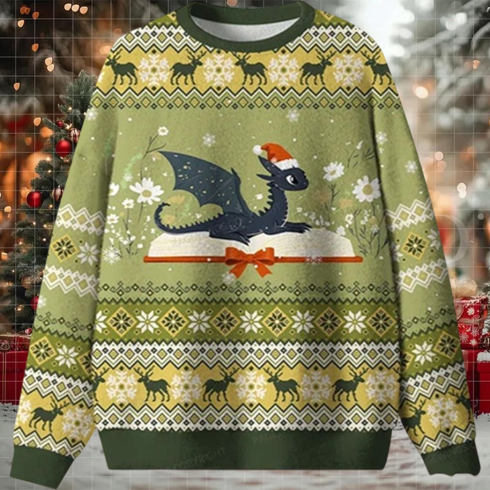 Dragon Read Book Ugly Christmas Sweater Dragon Read Book Ugly Christmas Sweater