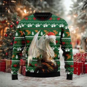 Dragon Ugly Christmas Sweater Festive Fantasy Holiday Jumper with Santa Hat Design Unique Christmas Gift for Dragon Lovers