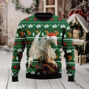 Dragon Ugly Christmas Sweater Festive Fantasy Holiday Jumper with Santa Hat Design Unique Christmas Gift for Dragon Lovers