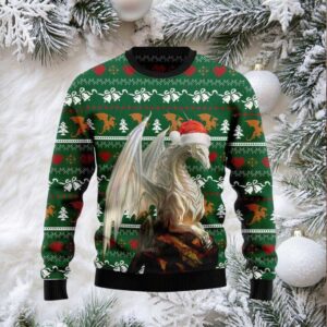 Dragon Ugly Christmas Sweater Festive Fantasy Holiday Jumper with Santa Hat Design Unique Christmas Gift for Dragon Lovers