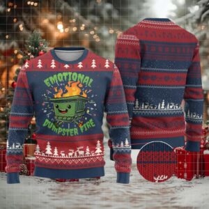 Emotional Dumpster Fire Ugly Christmas Sweater Funny Mental Health Retro Groovy