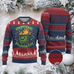 Emotional Dumpster Fire Ugly Christmas Sweater Funny Mental Health Retro Groovy