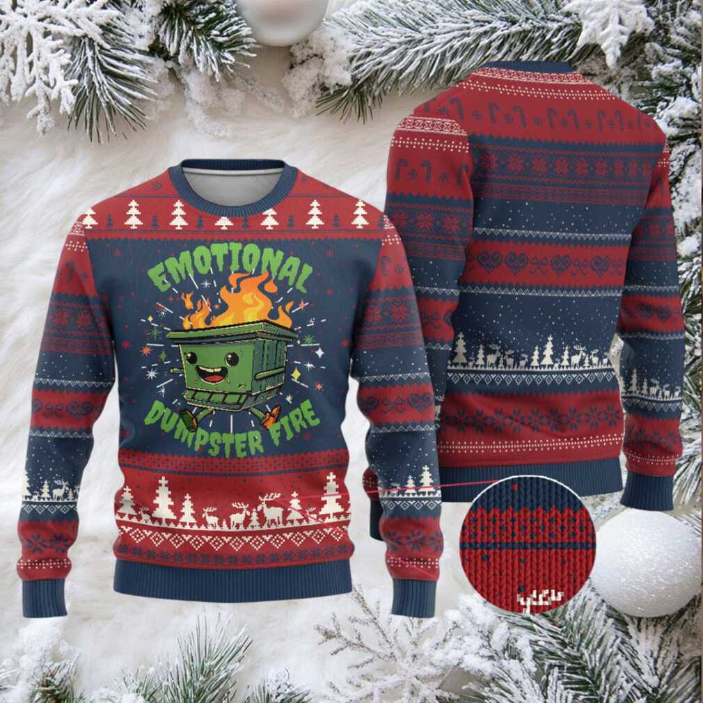 Emotional Dumpster Fire Ugly Christmas Sweater Funny Mental Health Retro Groovy
