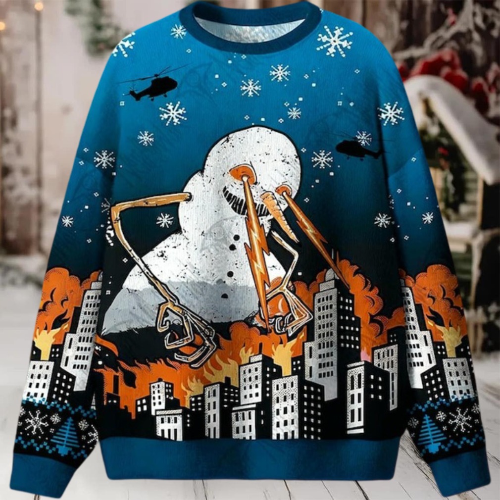 Evil Snowman City Destruction Jumper Ugly Sweater