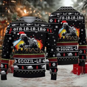 Fa la la la la Godzilla Christmas sweater