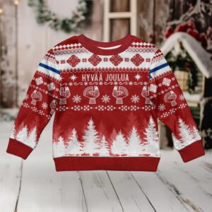 Finland Christmas Hannunvaakuna Tattoo Kid Ugly Christmas Sweater Hyvaa Joulua Re