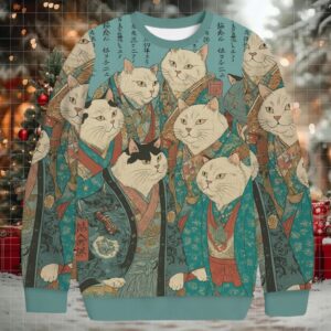 Formal Ukiyo e Cat Nobles Christmas Ugly Sweatshirt