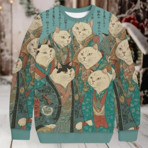 Formal Ukiyo e Cat Nobles Christmas Ugly Sweatshirt