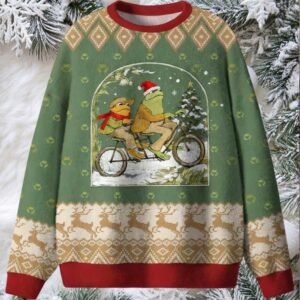 Frogs on Tandem Bicycle Ugly Christmas Sweater