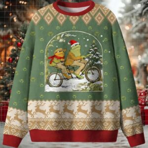 Frogs on Tandem Bicycle Ugly Christmas Sweater