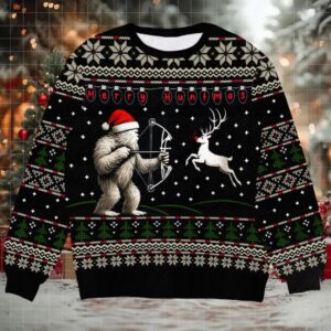 Funny Bigfoot Merry Huntmas Ugly Christmas Sweater, Hunter Holiday Party Sweater