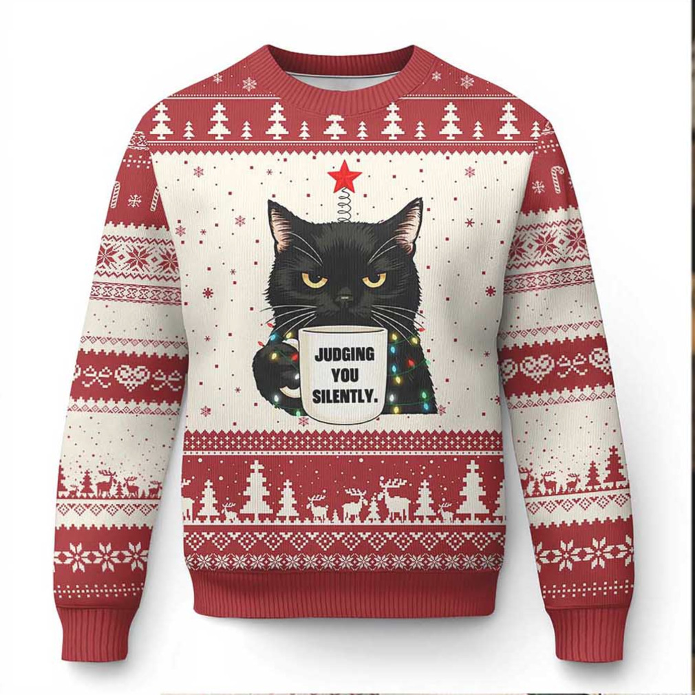 Funny Black Cat Xmas Ugly Christmas Sweater Judging You Silently secondary image