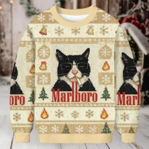 Funny Cat Smoking Cigarette Meme Christmas Ugly Sweatshirt