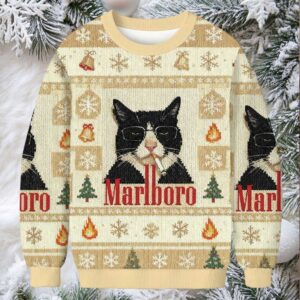 Funny Cat Smoking Cigarette Meme Christmas Ugly Sweatshirt