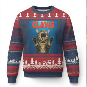 Funny Claws Cat Ugly Christmas Sweater Horror Movie Parody