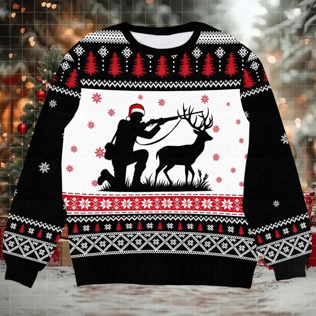 Funny Deer Hunting Ugly Christmas Sweater - Front View