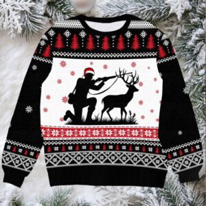 Funny Deer Hunting Ugly Christmas Sweater – Perfect Gift for Hunters & Outdoorsmen, Holiday Knit
