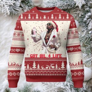 Funny Dirty Hiphop Xmas Ugly Christmas Sweater Got Oil 4 Life Diddy Party