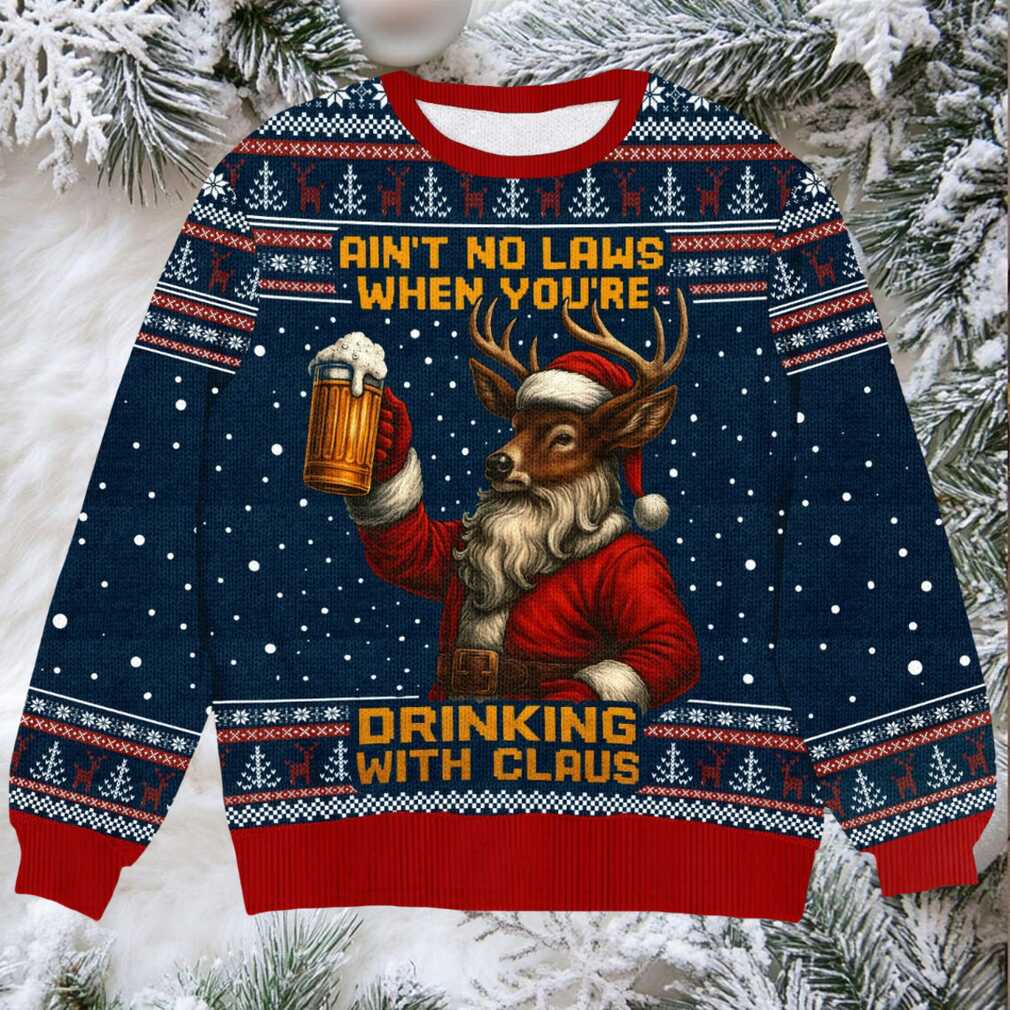 Funny Drinking With Claus Ugly Christmas Sweater, Deer Beer Santa Holiday Sweater Funny Drinking With Claus Ugly Christmas Sweater, Deer Beer Santa Holiday Sweater