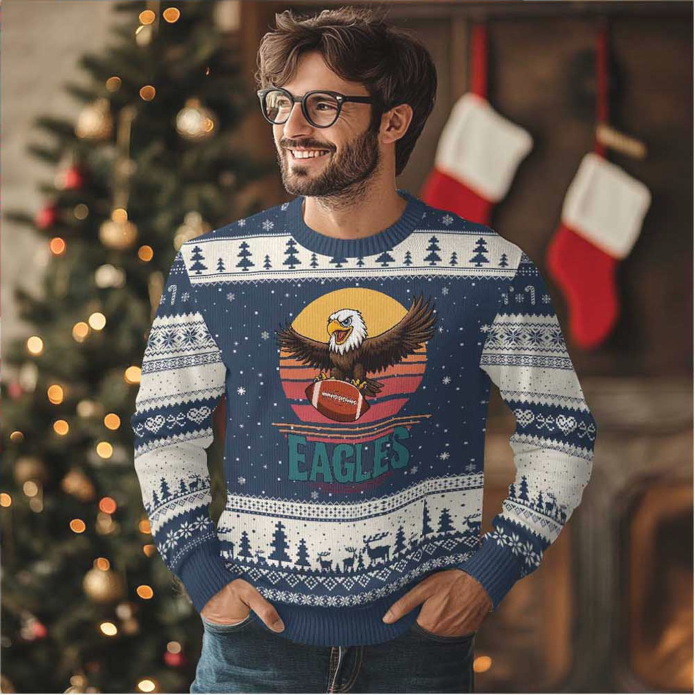 Funny Eagle Football Fan Ugly Christmas Sweater Retro Vintage Style