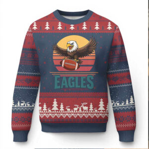 Funny Eagle Football Fan Ugly Christmas Sweater Retro Vintage Style