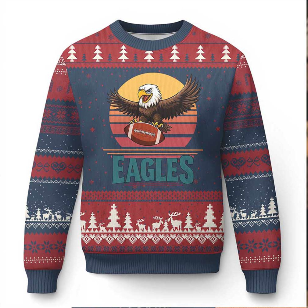 Football fan wearing a retro eagle Christmas sweater