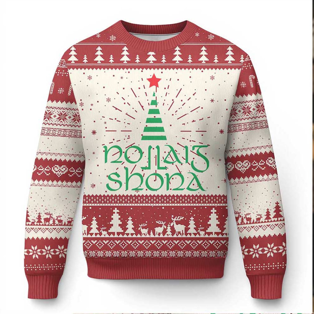 Person wearing Funny Irish Gaelic Xmas Nollaig Shona Ugly Christmas Sweater