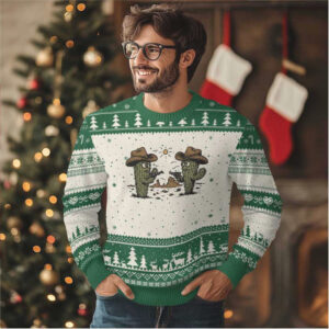 Funny Lone Star Cactus Cowboy Gunfight Gift Ugly Christmas Sweater Funny Lone Star Cactus Cowboy Gunfight Gift Ugly Christmas Sweater