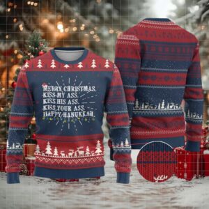 Funny Merry Xmas Kiss My His Your Ass Happy Hanukkah Ugly Christmas Sweater
