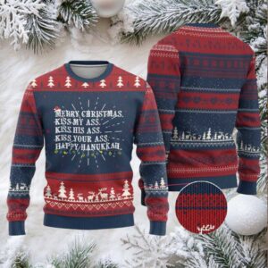 Funny Merry Xmas Kiss My His Your Ass Happy Hanukkah Ugly Christmas Sweater