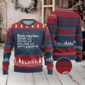 Funny Merry Xmas Kiss My His Your Ass Happy Hanukkah Ugly Christmas Sweater