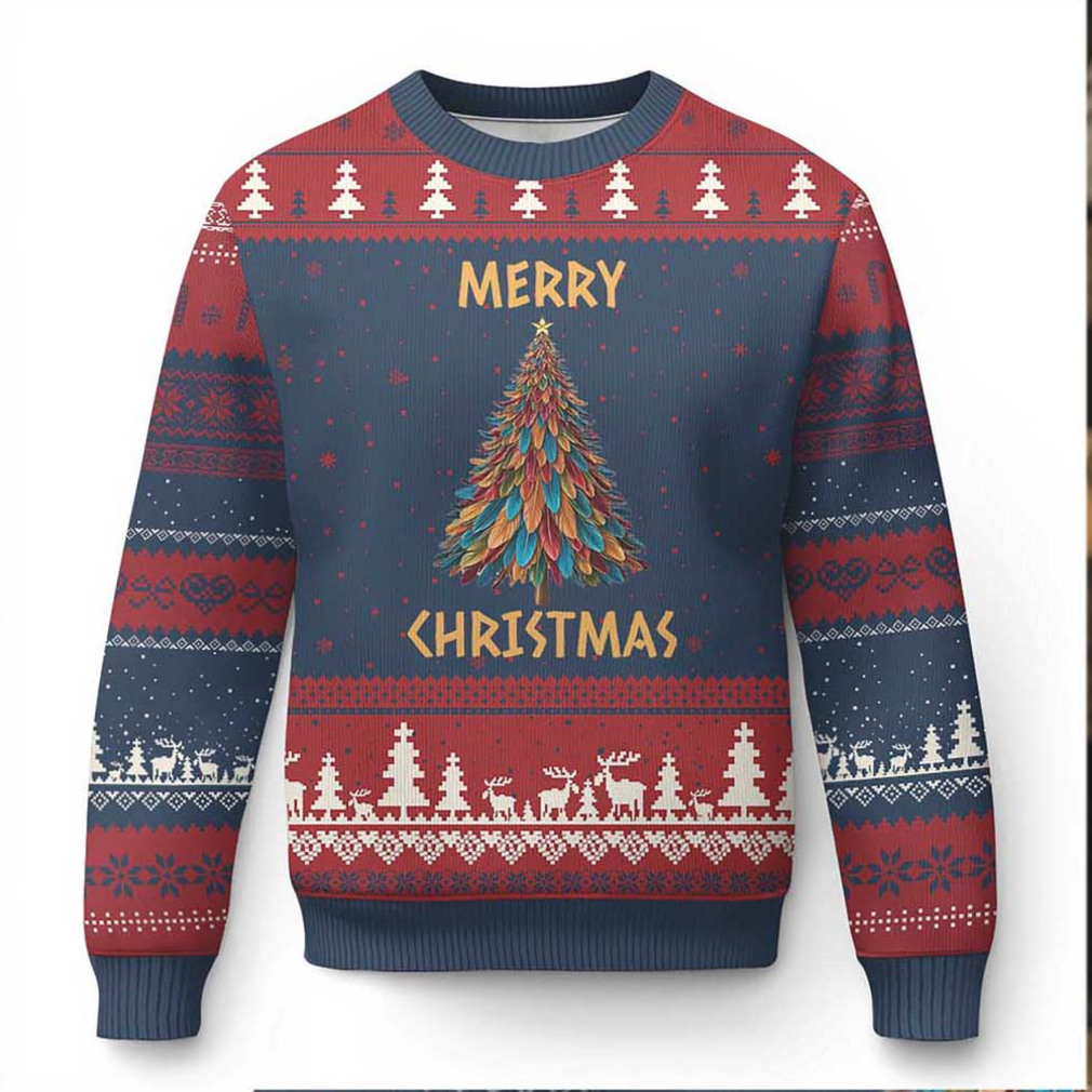 Funny Native American Eagle Feather Xmas Tree Ugly Christmas Sweater