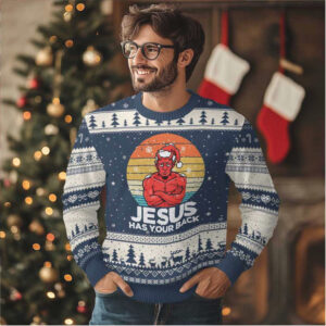 Funny Satan Xmas Ugly Christmas Sweater Jesus Has Your Back Funny Satan Xmas Ugly Christmas Sweater Jesus Has Your Back