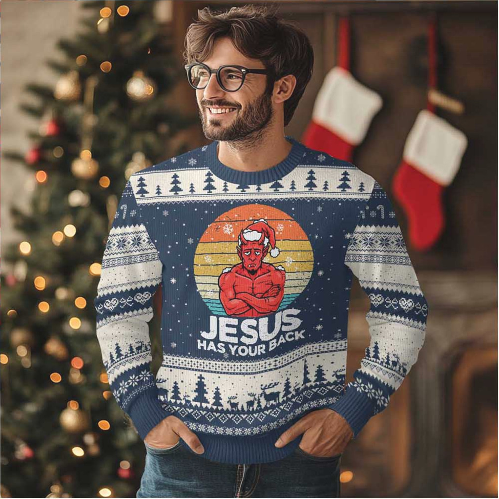 Funny Satan Xmas Ugly Christmas Sweater Jesus Has Your Back