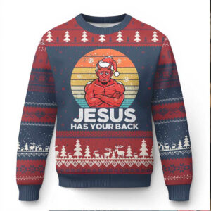 Funny Satan Xmas Ugly Christmas Sweater Jesus Has Your Back