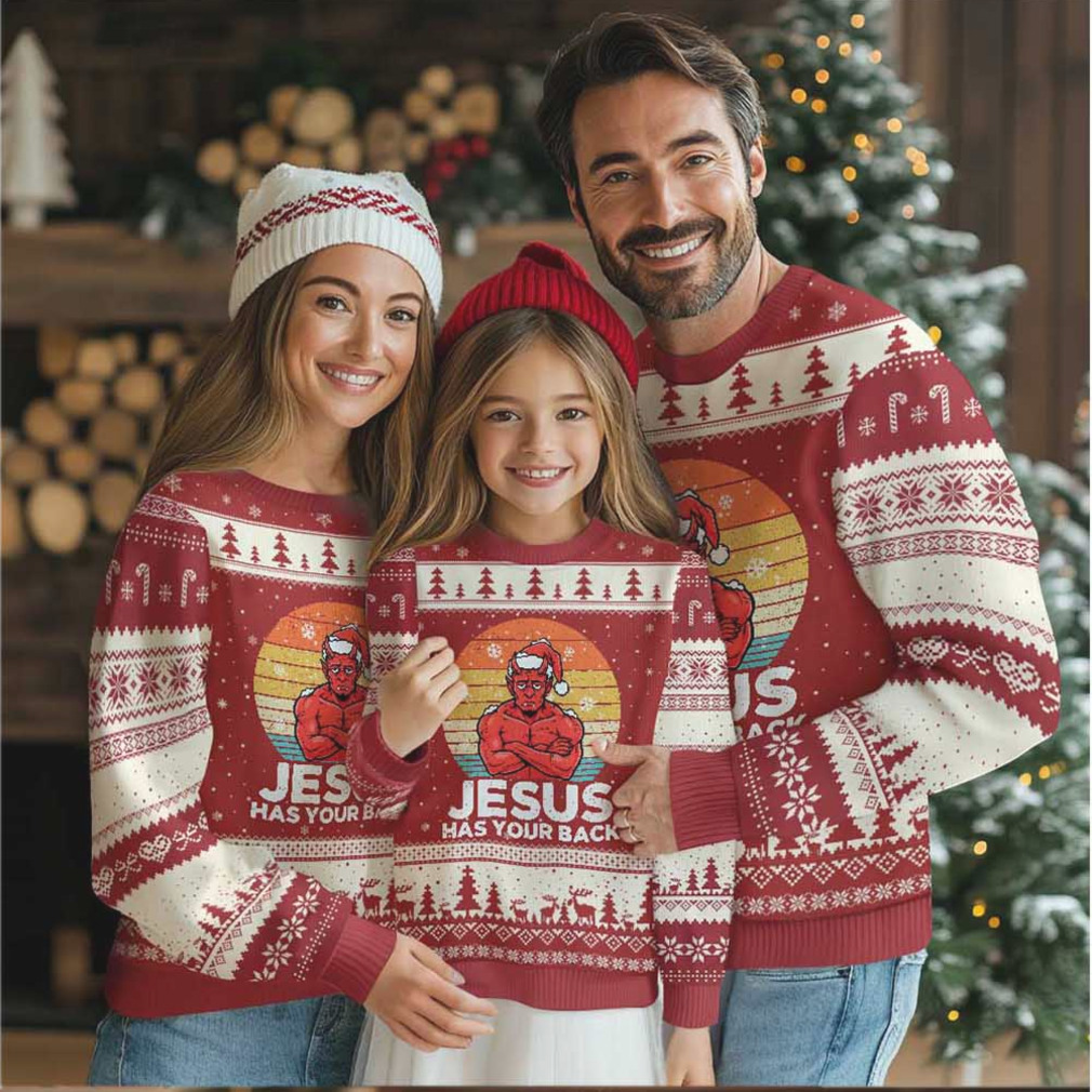 Funny Satan Xmas Ugly Christmas Sweater Jesus Has Your Back Funny Satan Xmas Ugly Christmas Sweater Jesus Has Your Back