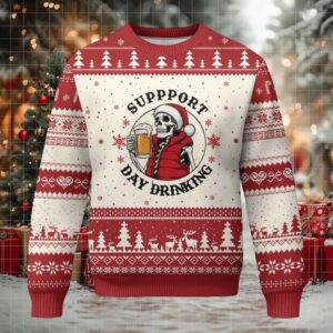 Funny Skeleton Beer Xmas Ugly Christmas Sweater Support Day Drinking
