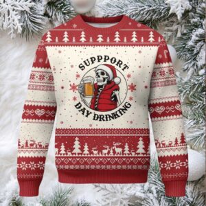 Funny Skeleton Beer Xmas Ugly Christmas Sweater Support Day Drinking