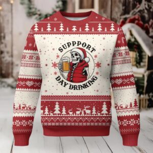Funny Skeleton Beer Xmas Ugly Christmas Sweater Support Day Drinking