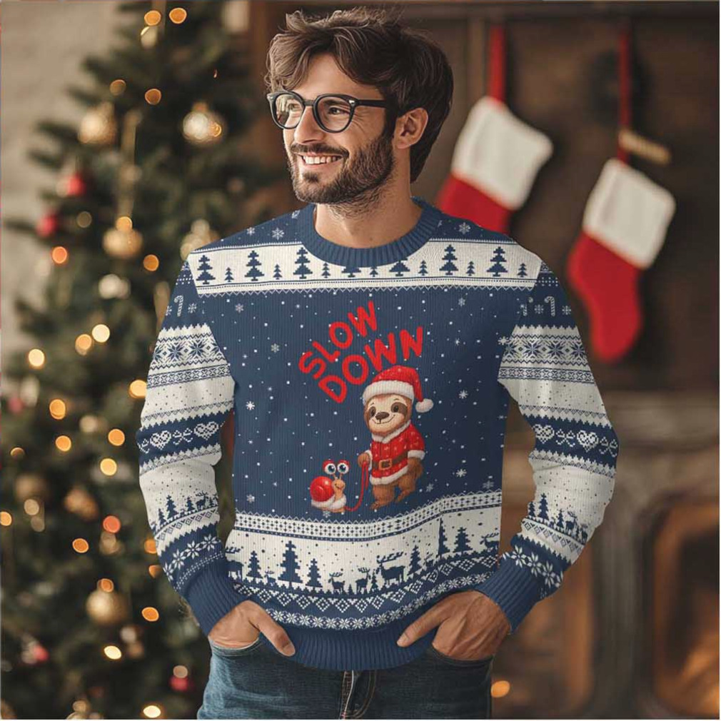Funny Sloth Snail Xmas Ugly Christmas Sweater front view